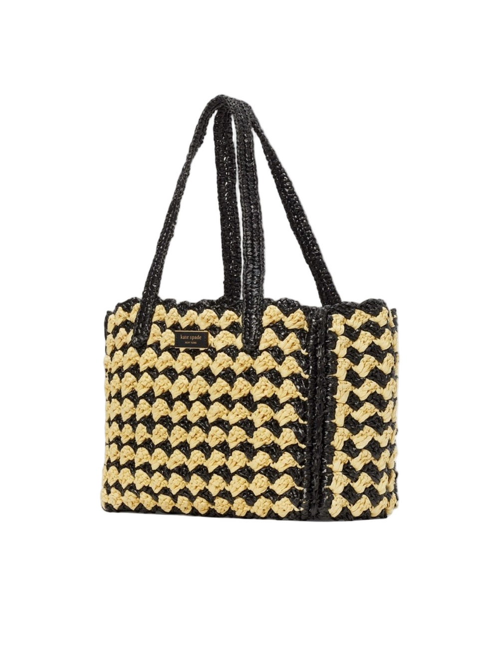 kate spade High Tide Raffia Black and Natural Woven Tote